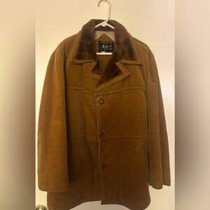 Vintage 1970s Mens corduroy coat with faux fur